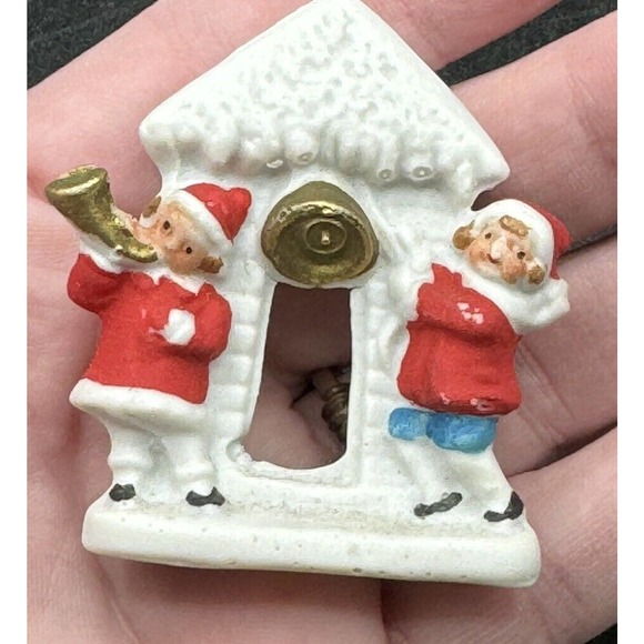 Antique Marked Germany Snow Baby Children ringing Bell Blowing Horn PorcelainS84